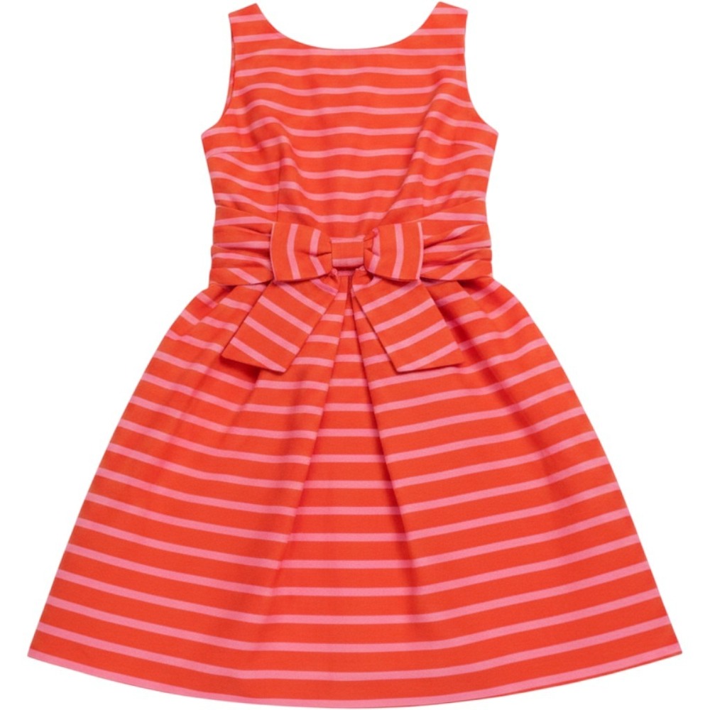 Kate Spade New York Pink Orange Striped Silk Blend Bow Fit & Flare Dress 2